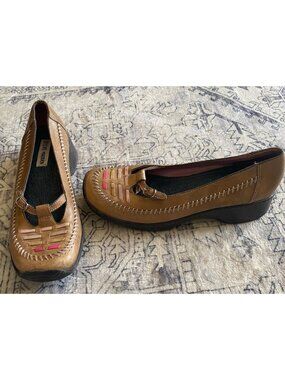 Steve‎ Madden Womens Brown Leather Woven Slip-On Shoes Size 8.5 Loafers Wedges